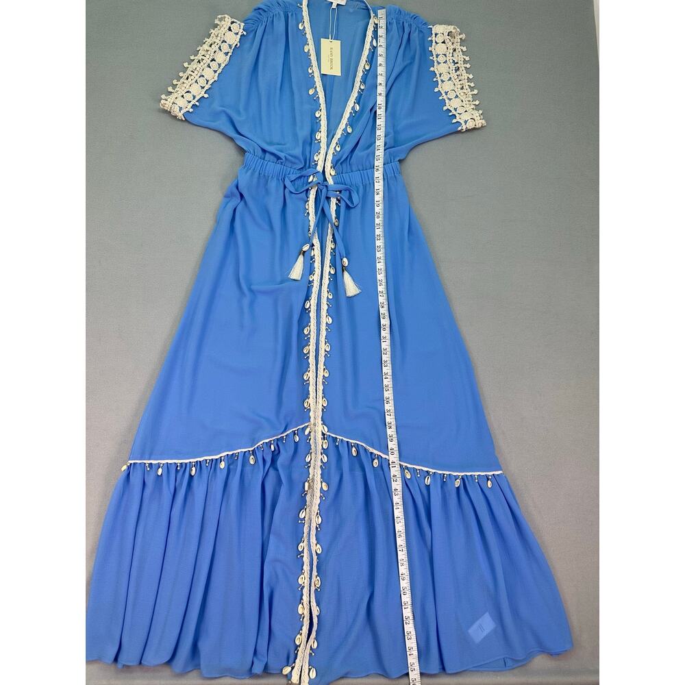 NWT Ramy Brook Nikolai Maxi Cover Up Serene Blue Shell Lace Trim Sheer Size S - Picture 11 of 14